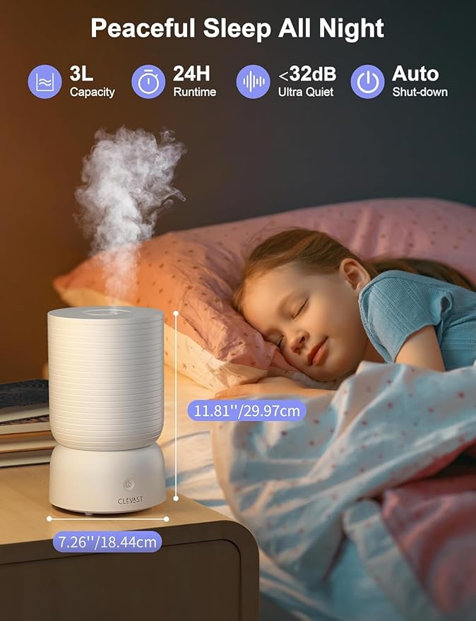 CLEVAST Smart Humidifiers for Bedroom, Top Fill 3L Cool Mist Quiet Ultrasonic - Image 2