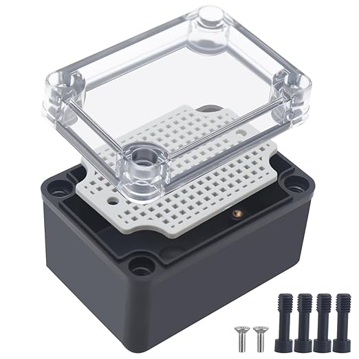 Junction Box, IP67 Waterproof ABS Black Project Box Clear Cover by Otdorpatio
