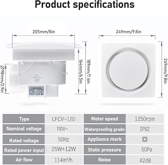 TWSOUL Bathroom Exhaust Fan, 8 inch Silent Bathroom Ceiling Ventilation Fan - Image 2