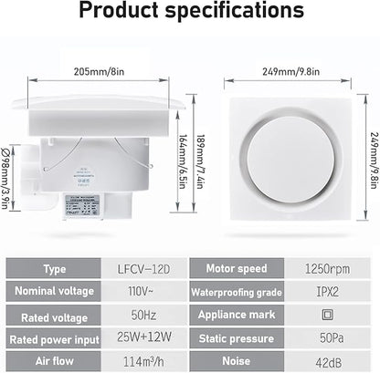 TWSOUL Bathroom Exhaust Fan, 8 inch Silent Bathroom Ceiling Ventilation Fan - Image 2