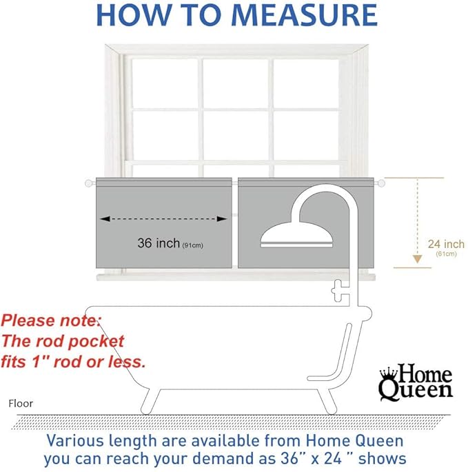 Home Queen Grey Waffle Bathroom Window Curtains, Short Water Repellent Rod - Image 6