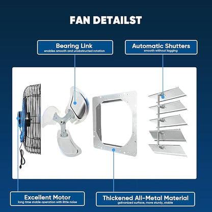 KEN BROWN 20 Inch Shutter Exhaust Fan, Gable Vent Fan, Wall Mount Ventilation - Image 4