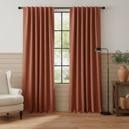RYB HOME 100% Blackout Linen Textured Curtains 96 inches Long, Insulating by RYBHOME