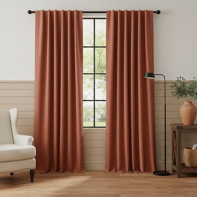 RYB HOME 100% Blackout Linen Textured Curtains 108 inches Long, Insulating by RYBHOME