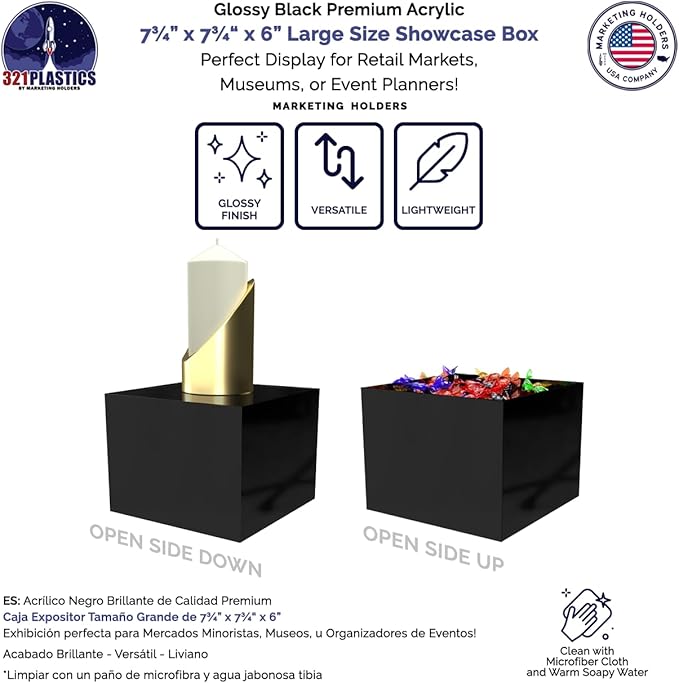2 Pack Black Acrylic Display Box Countertop Showcase Bin 7.75" x 7.75" x 6" - Image 2