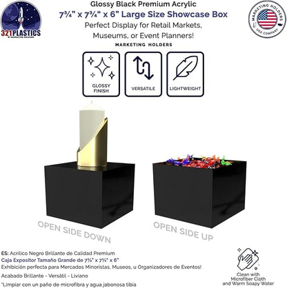 2 Pack Black Acrylic Display Box Countertop Showcase Bin 7.75" x 7.75" x 6" - Image 2