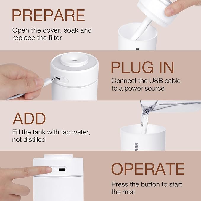 Portable Mini Humidifier, 180ml USB Cool Mist Small Humidifiers - Image 7