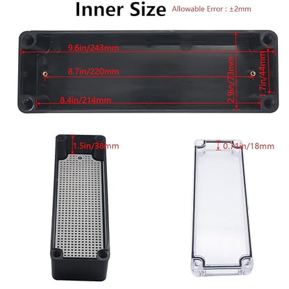 Junction Box, IP67 Waterproof ABS Black Project Box Clear Cover - Image 4
