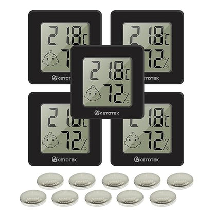 KETOTEK 5 Pack Digital Hygrometer Indoor Thermometer Mini Temperature and by KETOTEK