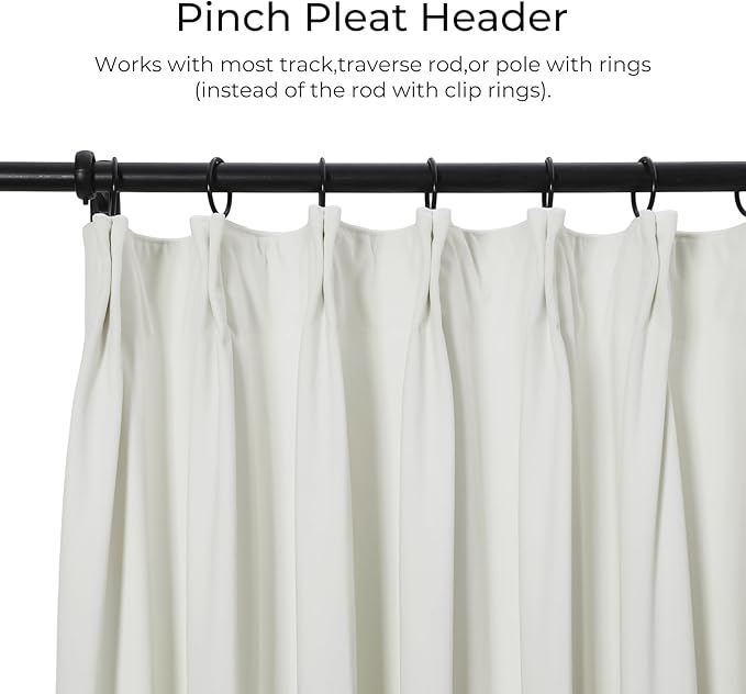 TWOPAGES Luxury Velvet Curtain Pinch Pleated Off White Curtain 96 inch Long - Image 2