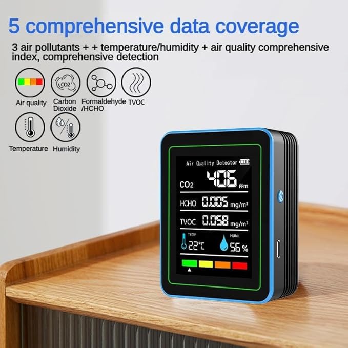 5-in-1 air Quality Monitor, Professional air Quality Detector - Image 5