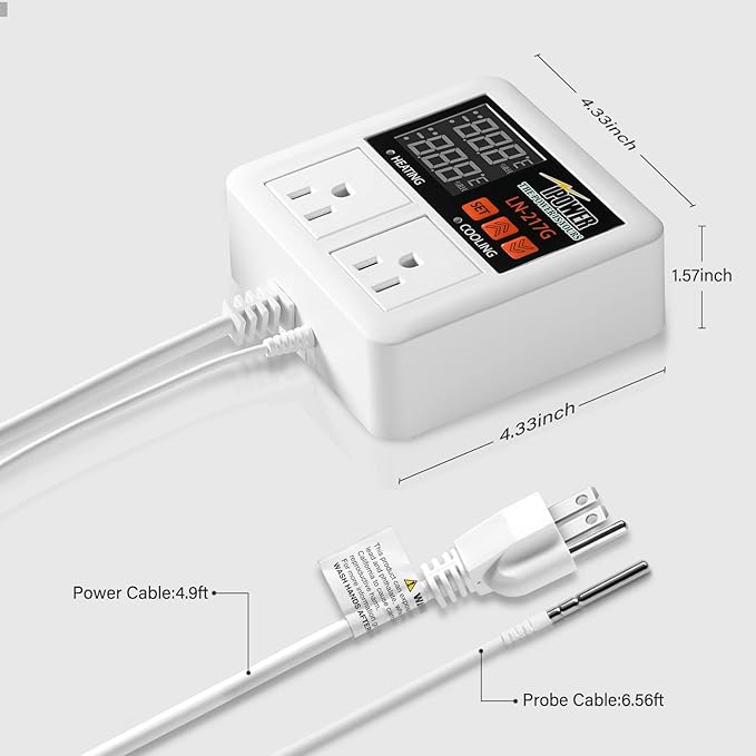 iPower Temperature Controller 1200W 10A Dual Digital Outlet Thermostat Plug - Image 6