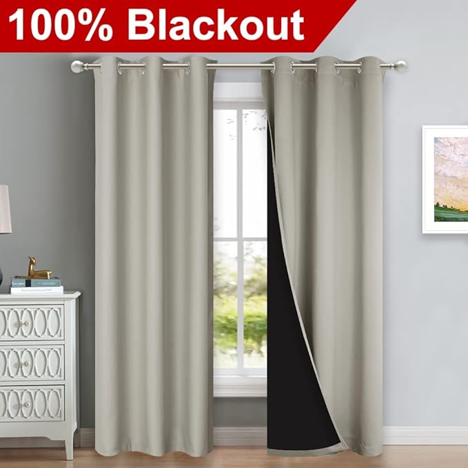 NICETOWN Natural Blackout Curtains 80 inches Long, Full Light Blocking Drapes - Image 2