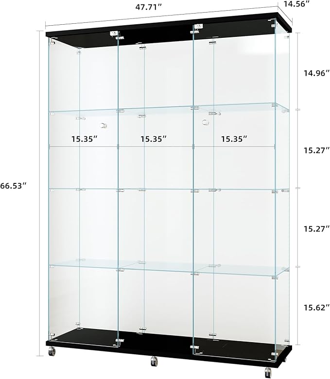 Yoluckea 4 Shelves Glass Display Cabinet Extra Large, Floor Standing Clear - Image 2