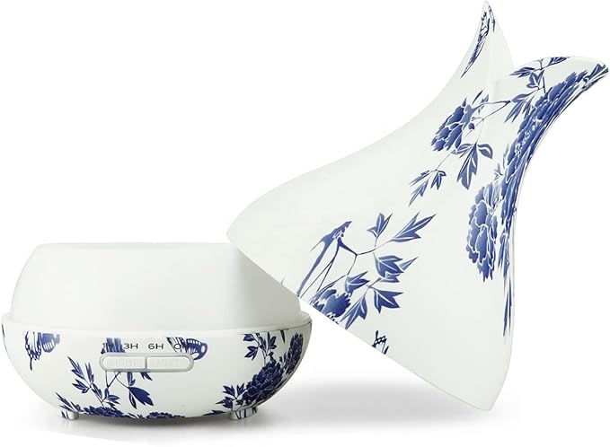 Oriental Blue-and-White Floral Pattern Grain Aroma Diffuser Ultrasonic Cool - Image 5
