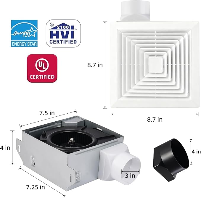 Bathroom Exhaust Fan 80 CFM, 4-Inch Duct - Image 5