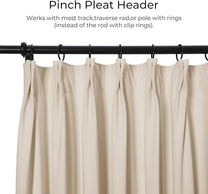 TWOPAGES Luxury Velvet Curtain Pinch Pleated Beige Curtain 102 inch Long - Image 2