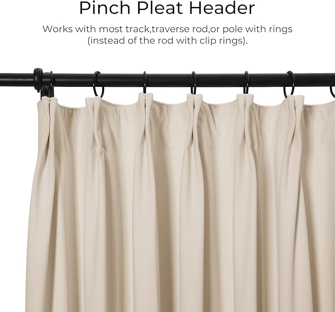 TWOPAGES Luxury Velvet Curtain Pinch Pleated Beige Curtain 96 inch Long Thermal - Image 2