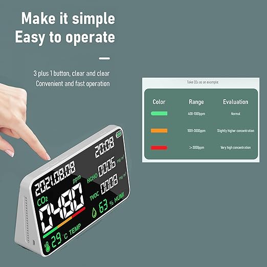 7-in-1 Indoor Air Quality Monitor, Desktop CO2/TVOC/HCHO Detector - Image 6