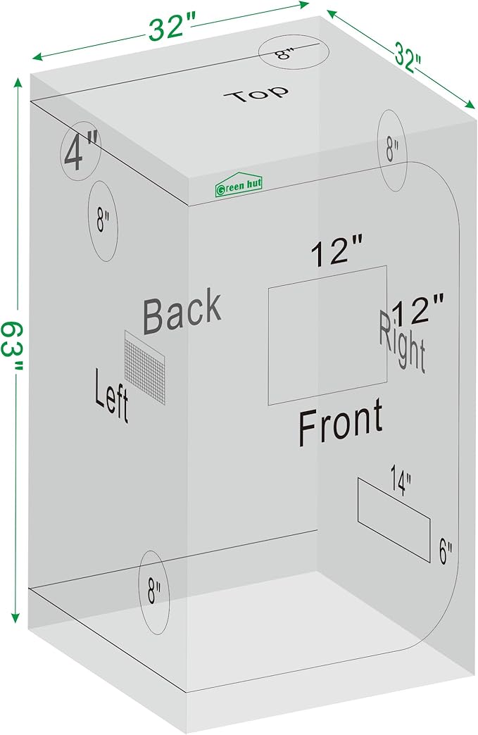 Grow Tent 32"x32"x63", High Reflective Mylar Dark Room - Image 8
