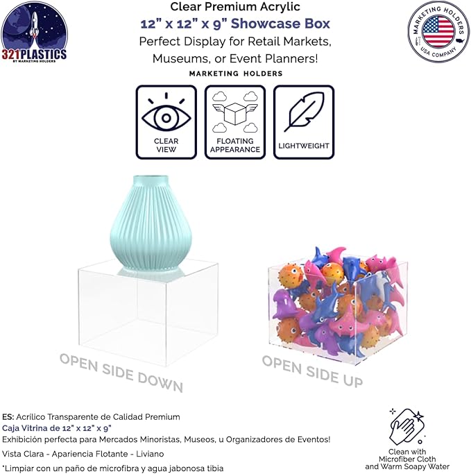 4 Pack 12" x 12" x 9" Clear Acrylic Display Box - Image 3