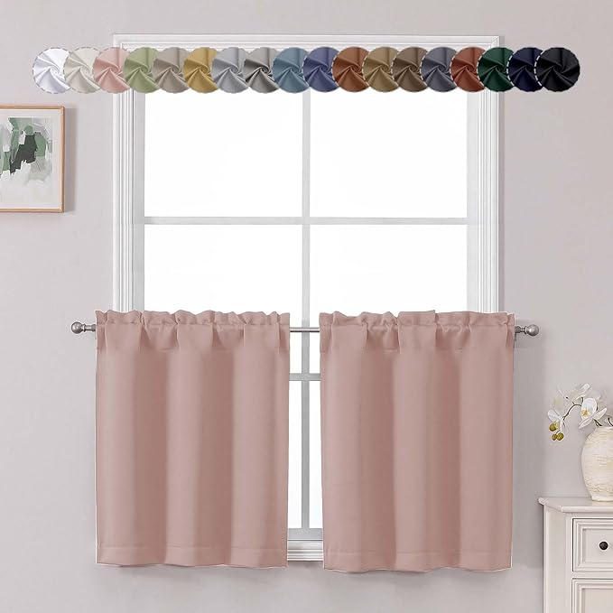 Chyhomenyc Blush Pink Short Blackout Curtains 24 Inch Length, Small Kitchen by Chyhomenyc