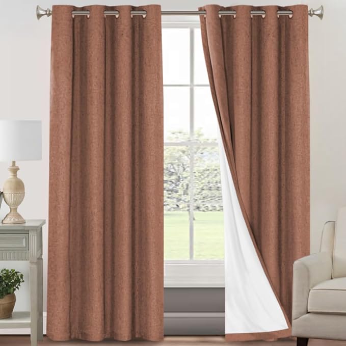 PrinceDeco Linen 100% Blackout Curtains 84 Inches Length 2 Panels Set Grommet by PrinceDeco