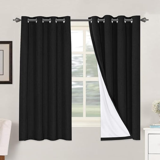 H.VERSAILTEX Linen Blackout Curtains 63 Inches Long 100% Blackout Thermal by HVERSAILTEX