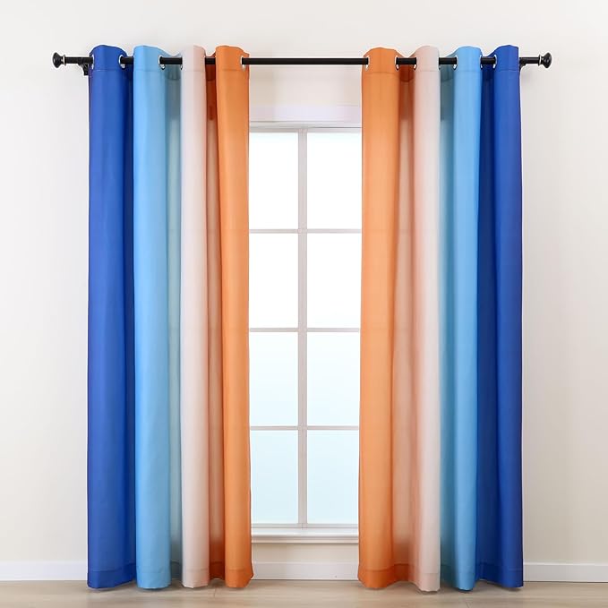 L.Z.E Navy Blue Orange Ombre Privacy Curtains 72 Inches Long by LZE