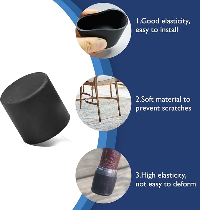 2 Pcs 2-15/16" Round Chair Leg Tips Caps, Silicone Rubber Furniture Leg Floor - Image 4