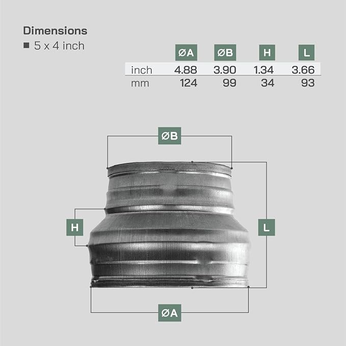 Vent Systems 5" inch to 4" inch Duct Reducer Adapter Connector Fitting Pipe - Image 2