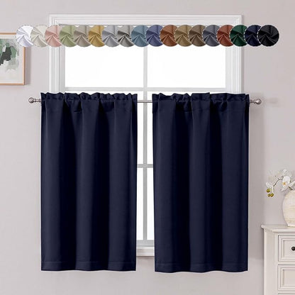 Chyhomenyc Navy Blue Short Blackout Curtains 45 Inch Length, Small Kitchen by Chyhomenyc