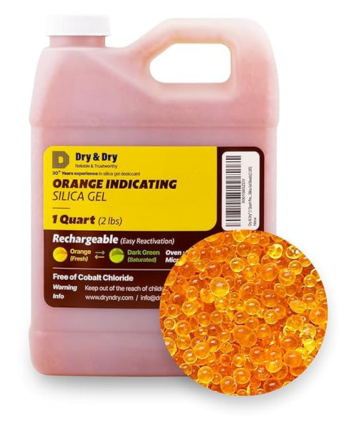 "Dry & Dry" Premium Orange Indicating Silica Gel Desiccant Beads by DryDry