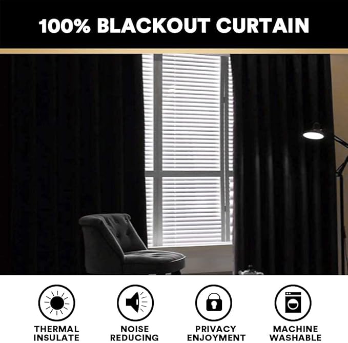 PrinceDeco 100% Blackout Curtains 64 inch Long 2 Panels, Light Grey - Image 2