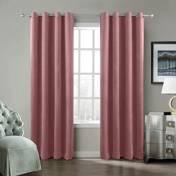 ChadMade Blackout Lined Premium Velvet Curtain Coral 50Wx120L Inch, Eyelet by ChadMade