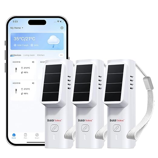 BaldrTherm Solar Bluetooth Temperature & Humidity Monitor, Wireless Thermometer by BaldrTherm