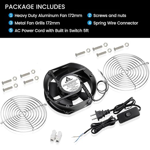 GDSTIME Axial Fan 17251, 110V 120V AC 172mm x 150mm x 51mm Dual Ball Bearing - Image 7
