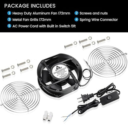 GDSTIME Axial Fan 17251, 110V 120V AC 172mm x 150mm x 51mm Dual Ball Bearing - Image 7