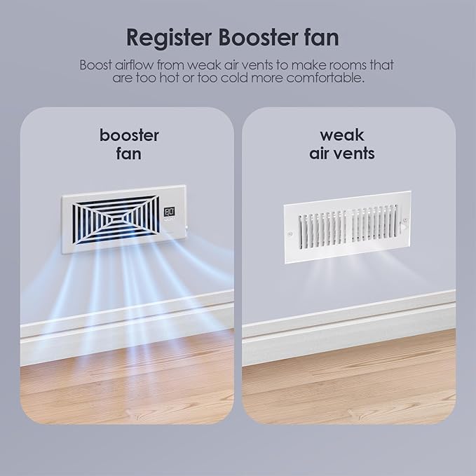 Quiet Register Booster Fan Fits 4" x 10" Register Holes, 10-Speed Smart Heating - Image 2