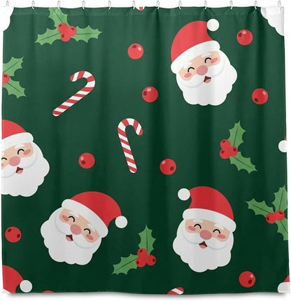 Christmas Santa Leaf Green Shower Curtain Liner 72×72 inch - Image 2