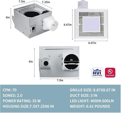 Tech Drive Very-Quiet 70 CFM, 2.0 Sone Bathroom Ventilation and Exhaust Fan - Image 2
