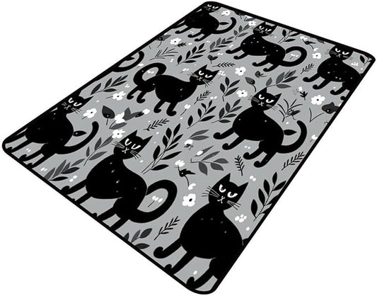Area Rug Black Cats and Flowers, Pattern Printing, Non-Slip Area Rugs, Fade by Snarena