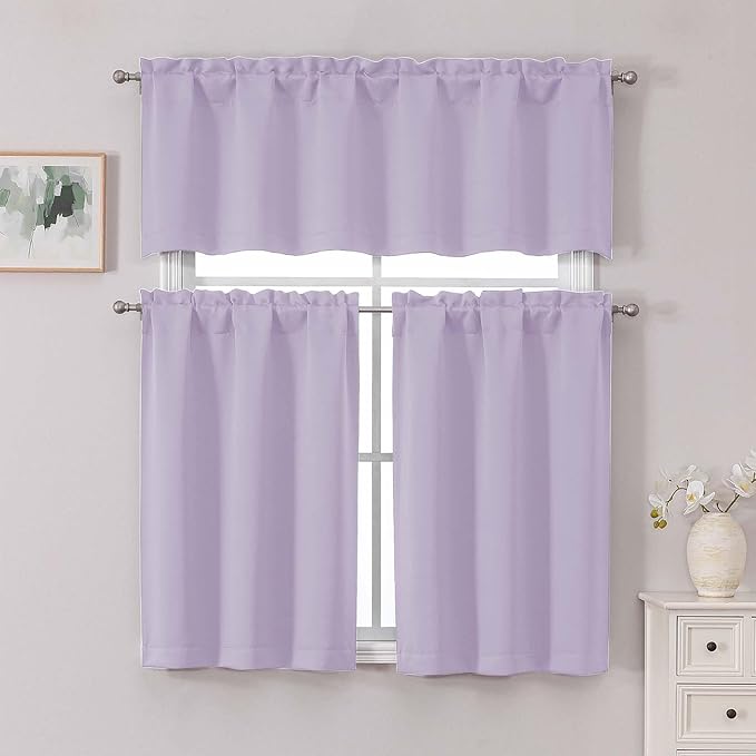Chyhomenyc Short Curtains 24 Inch Length, Small Light Purple Curtain Rod Pocket - Image 2