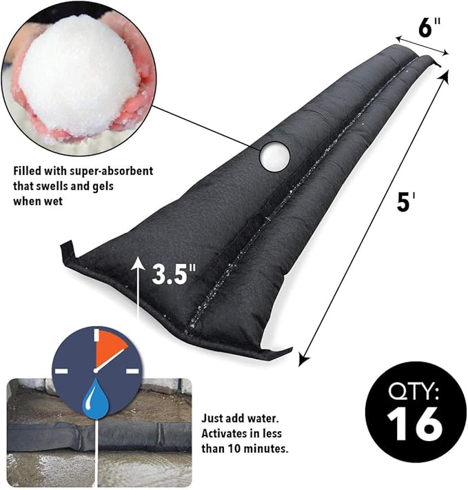 Quick Dam Water Activated 5ft Flood Barrier, Reusable Water Absorbers - Image 5