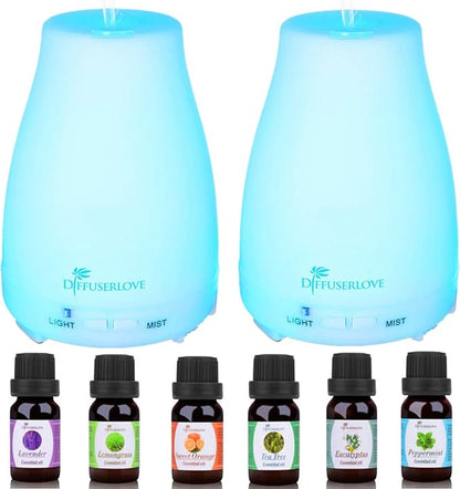 Diffuserlove 2 Pack 200ml Essential Oil Diffuser Ultrasonic Aromatherapy by Diffuserlove