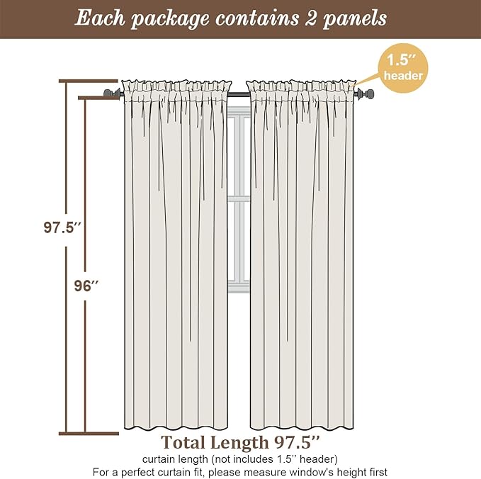 Chyhomenyc Roman Linen Blend Curtains 96 Inch Length 2 Panels, Light Filtering - Image 5