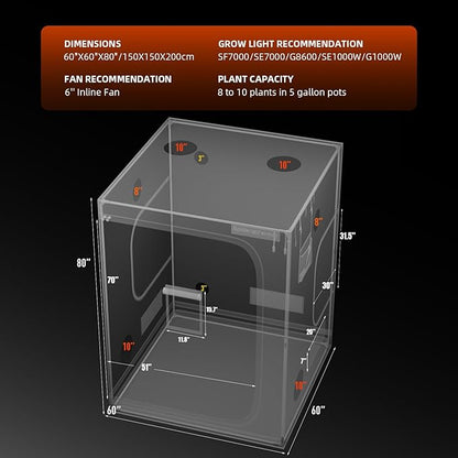 Spider Farmer 5x5 Grow Tent 2025 New, 1680D Thicken Mylar Canvas, - Image 8