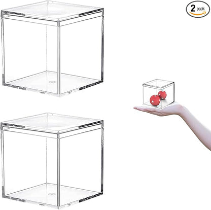 Small Acrylic Box Clear Square Cube 2 Packs Plastic Display Boxes by KissYou