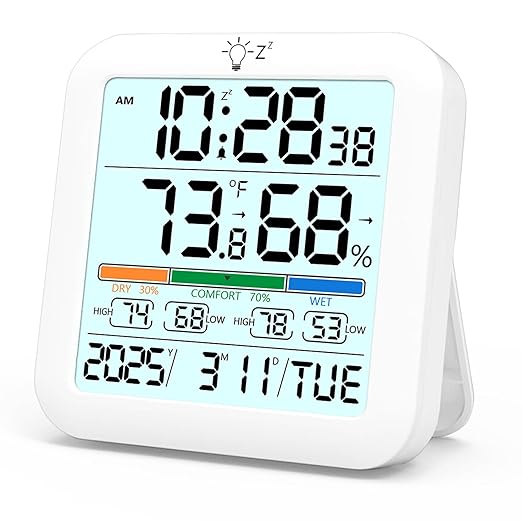 Mini Digital Indoor Thermometer Hygrometer Clock, Room Temperature Humidity by Timloon