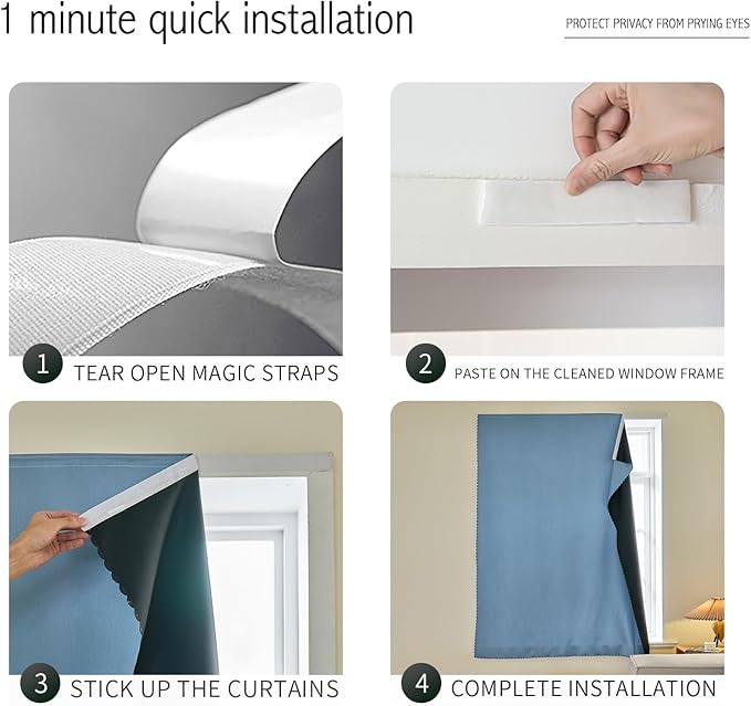 Adhesive Curtain 100% Blackout No-Drill Easy Install - Image 2
